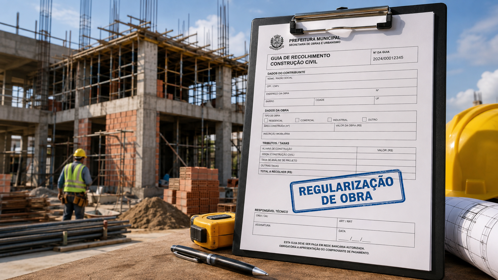 Obra em construção civil e documento oficial de regularização